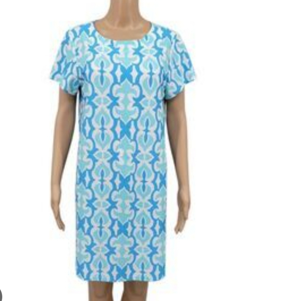 Jude Connally Blue And White Short Sleeved Patterned Dress - XL